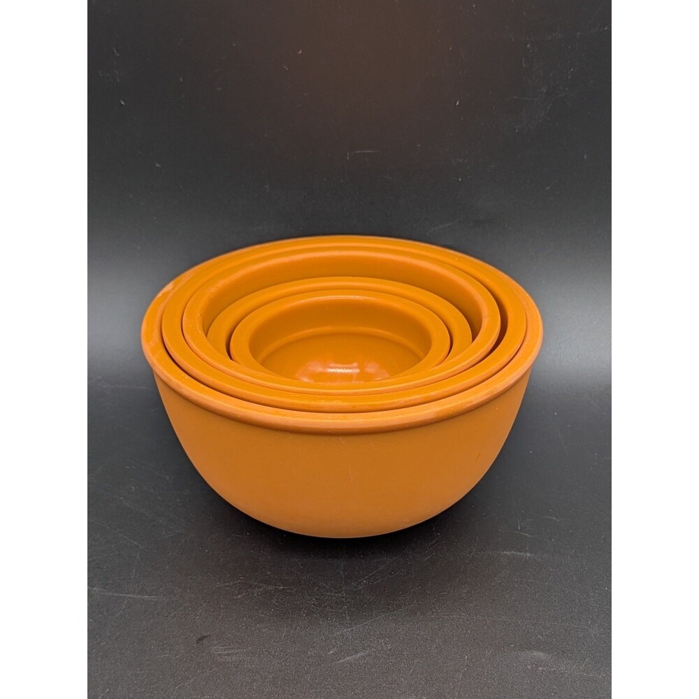 Vintage True Melmac Nesting Measuring Cups Bowls 5pc Set Tangerine Orange MCM